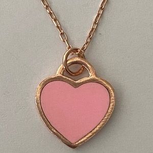 925 Silver pink enamel handmade heart love necklace 14k rose gold plated